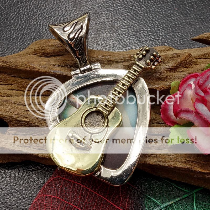 Dreadnought Folk Guitar Pick Holder Pendant Necklace Silver & Gold